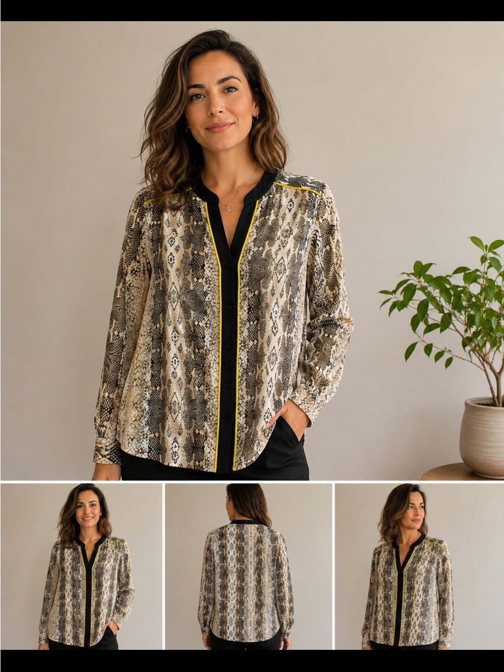 Allfeni XL  Snakeskin Print Blouse with Yellow Accents